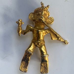 RARE Gold Tone Alva Musuem Replica Aztec Man Brooch Pin Myan
